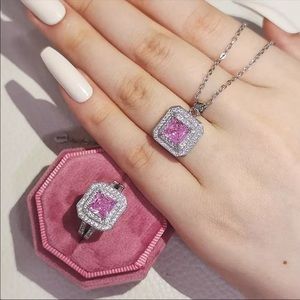 925 Sterling silver necklace ring Women pink shiny